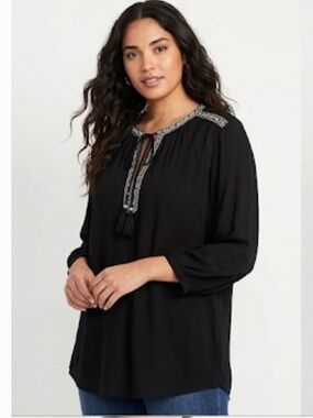 DR2 Black Blouse with Embroidered Trim size L